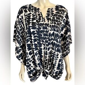 CHICOS Satin Tie-Front Blouse in Botanical Print, Like New